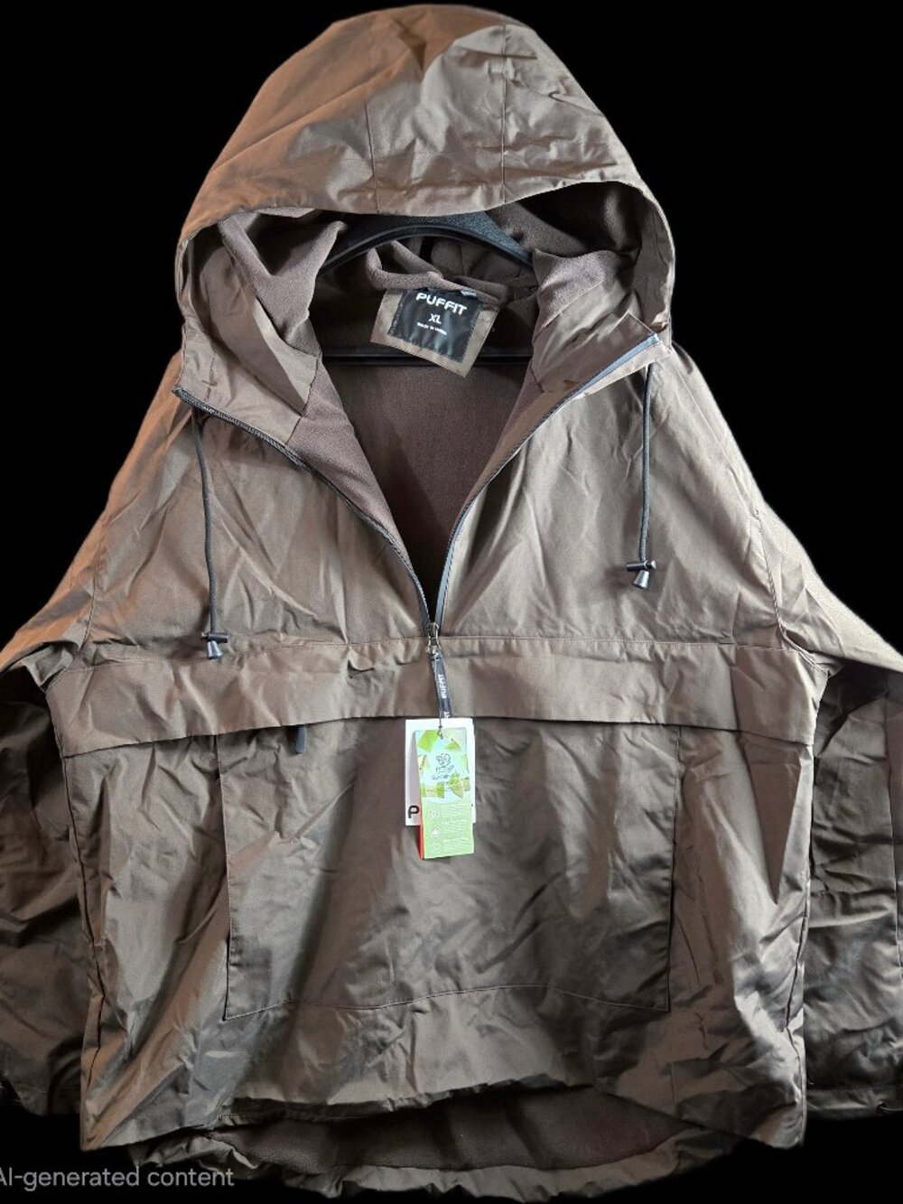 PUFFIT Women’s XL Mocha Brown Waterproof Pullover Anorak Hooded Rain Jacket NWT